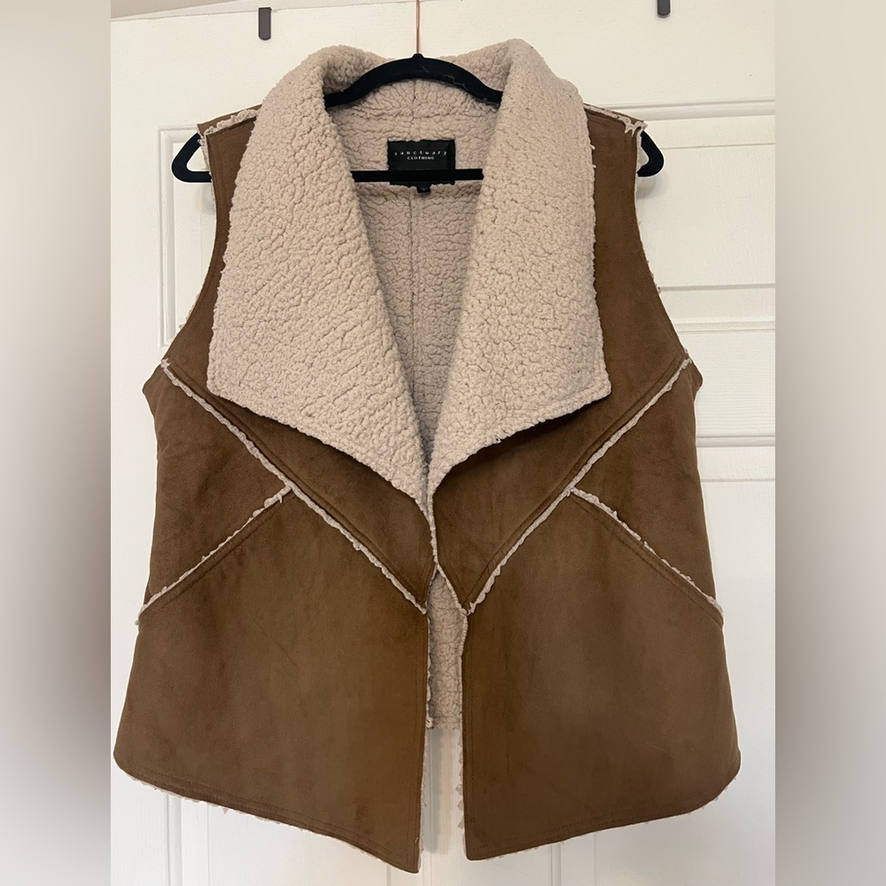 Sanctuary Tan and Cream Shearling Vest